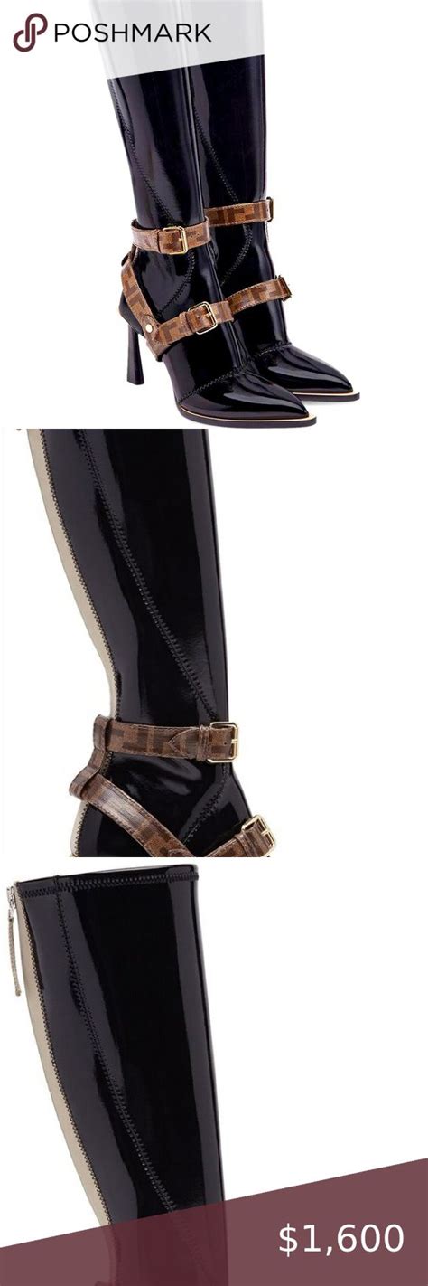 fendi logo motif cage knee high boot|fendi leather boots.